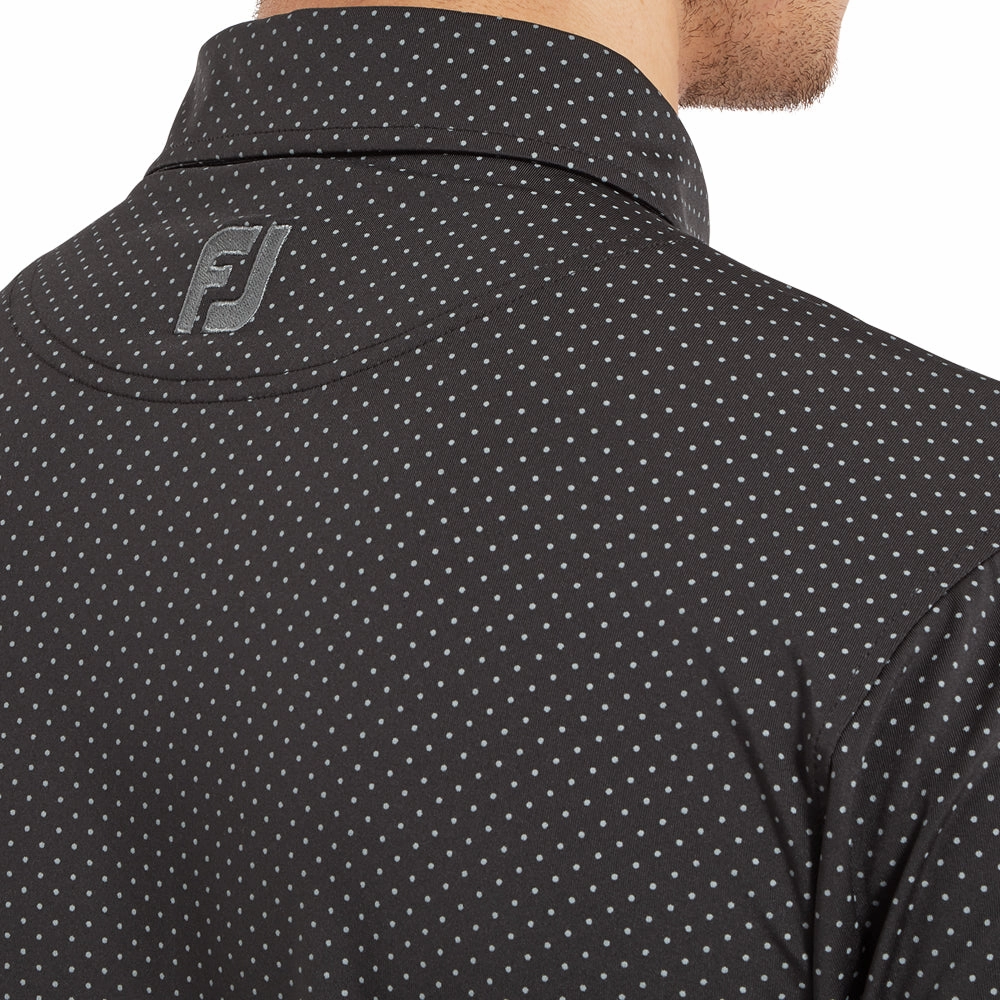 FootJoy Stretch Lisle Dot Print Polo Shirt - Black/Grey Breathable mesh lining