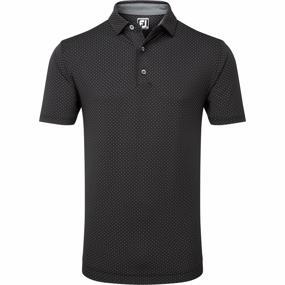 FootJoy Stretch Lisle Dot Print Polo Shirt - Black/Grey OdorResistantTechnology