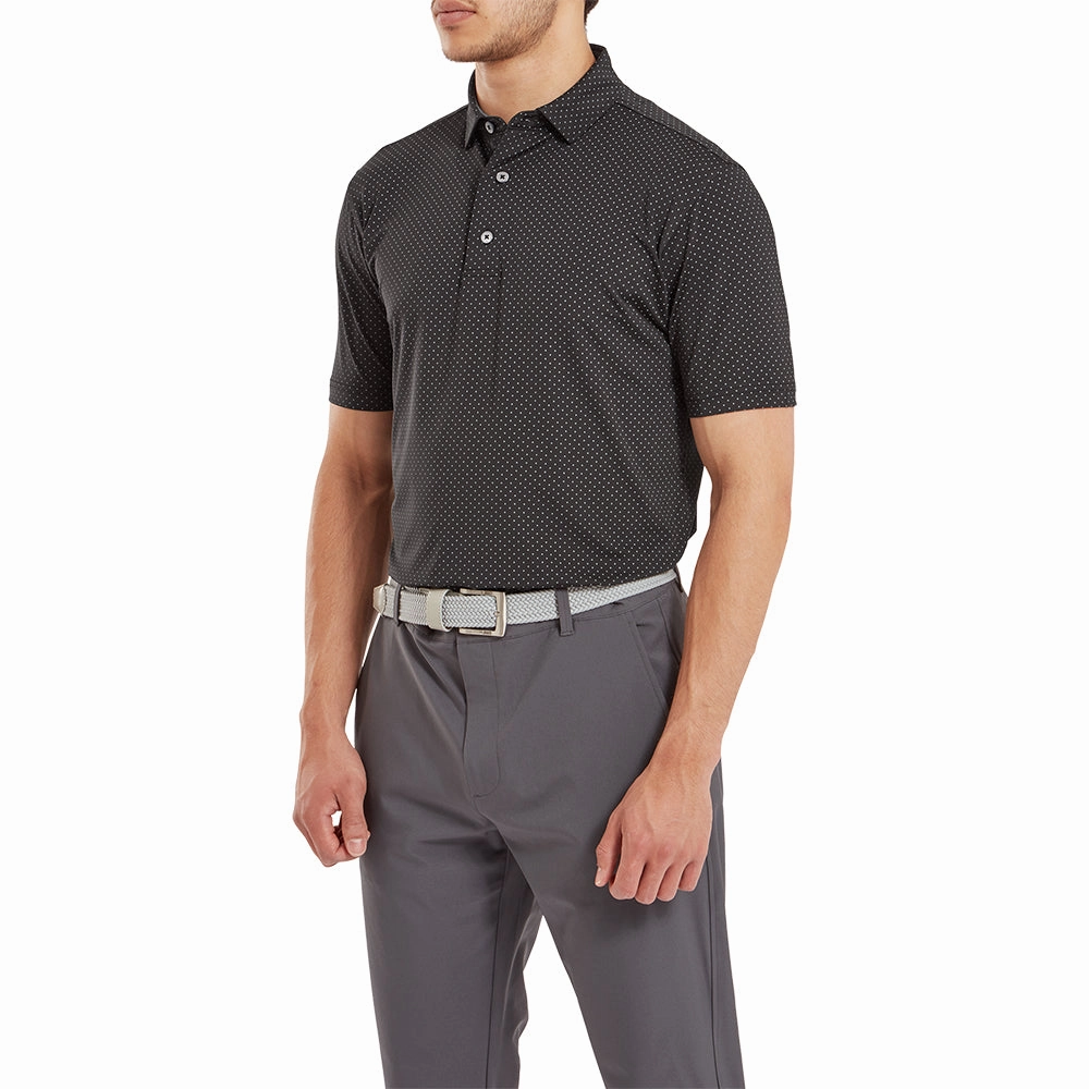Relaxed Fit FootJoy Stretch Lisle Dot Print Polo Shirt - Black/Grey