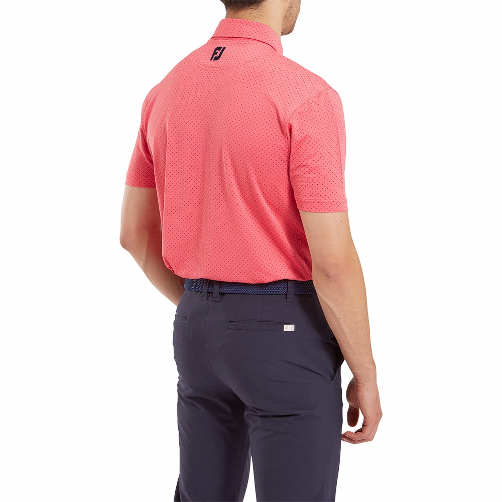 ethical FootJoy Stretch Lisle Dot Print Polo Shirt - Coral Red/Navy