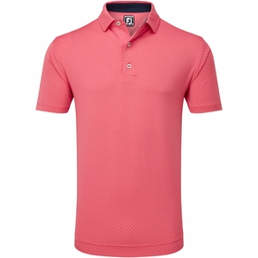 FootJoy Stretch Lisle Dot Print Polo Shirt - Coral Red/Navy Fashionable Fit Outdoor Ready