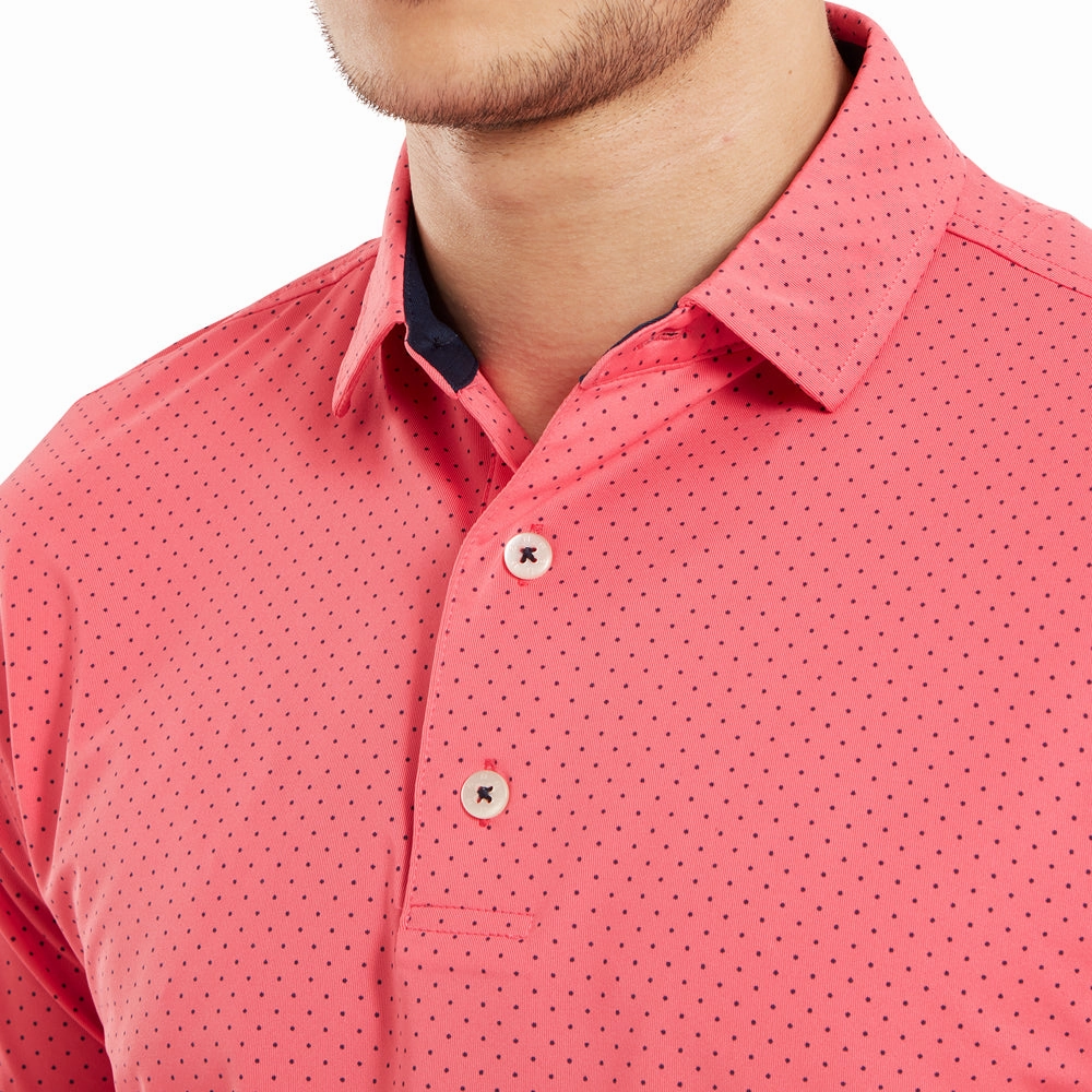 FootJoy Stretch Lisle Dot Print Polo Shirt - Coral Red/Navy Versatile Wardrobe Piece Street Fashion
