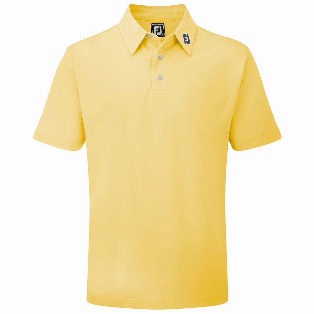 FootJoy Stretch Pique Solid Athletic Polo Shirt - Yellow Boat Neck Set In Sleeve