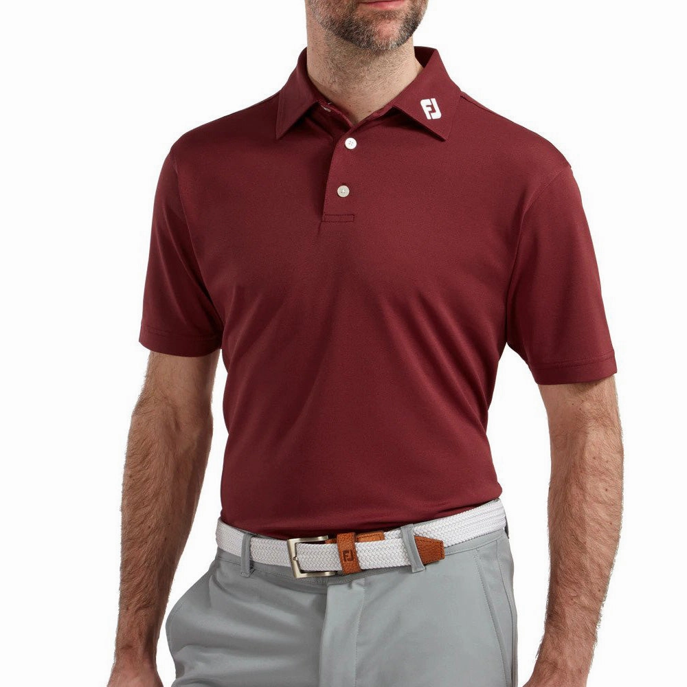 FootJoy Stretch Pique Solid Colour Polo Shirt - Maroon FlexibleKnit Classic Crew Neck