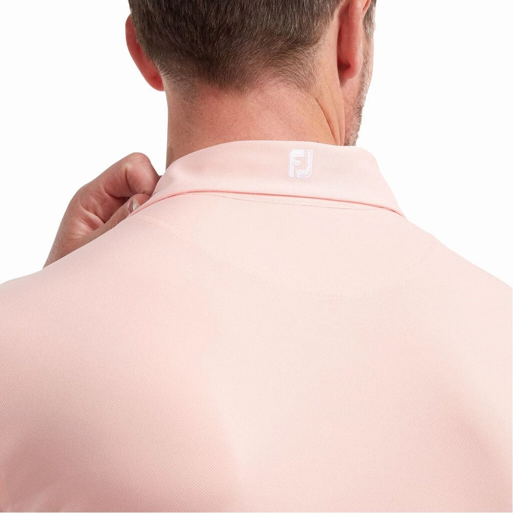 FootJoy Stretch Pique Solid Colour Polo Shirt - Quartz Pink Boat neck style
