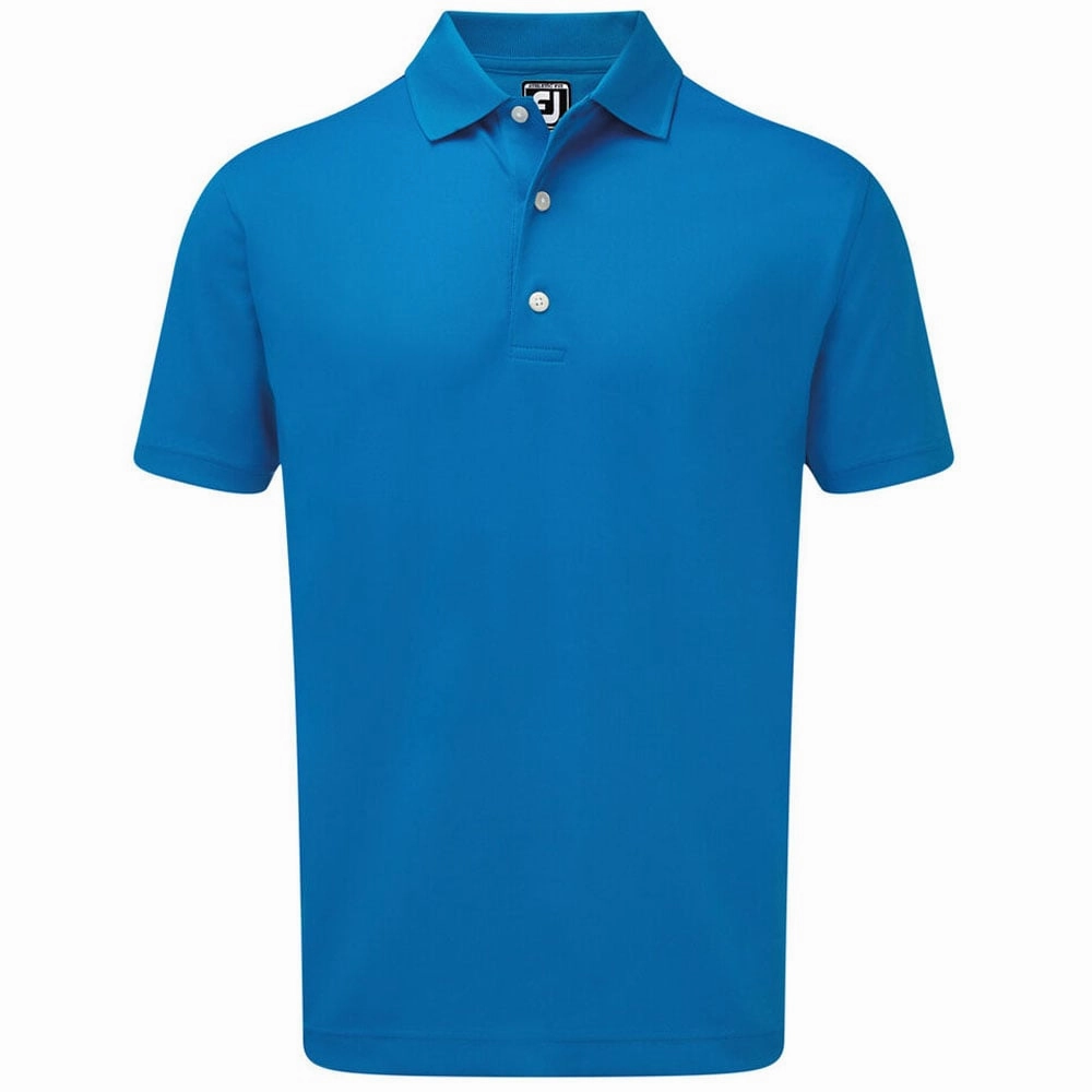 FootJoy Stretch Pique Solid Rib Knit Collar Polo Shirt - Cobalt Low carbon footprint SlimFit