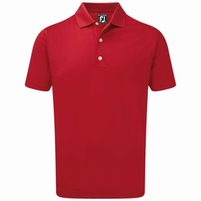 FootJoy Stretch Pique Solid Rib Knit Collar Polo Shirt - Red Sleek Fit Taped Neckline