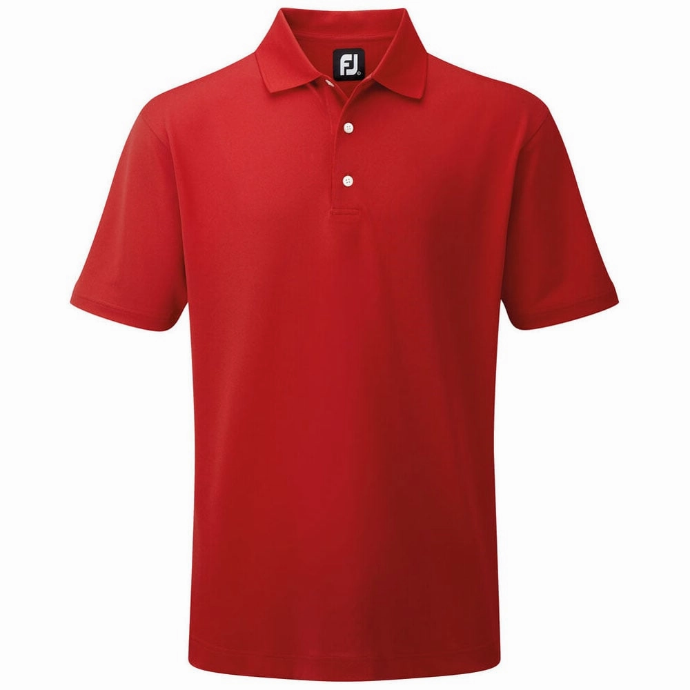 FootJoy Stretch Pique Solid Traditional Polo Shirt - Red Distressed Hem Finish Stylish Comfort