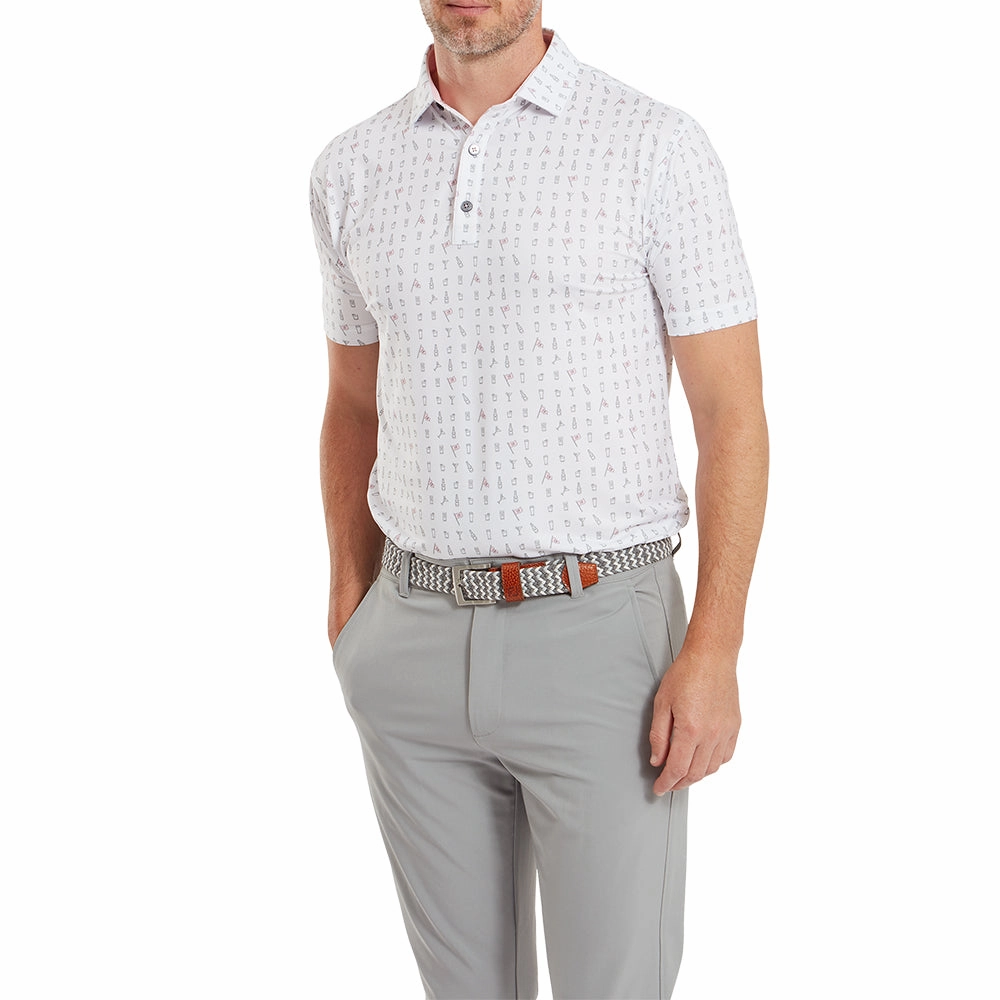 FootJoy The 19th Hole Lisle Polo Shirt - White Compact Stitch Pattern easygoing look