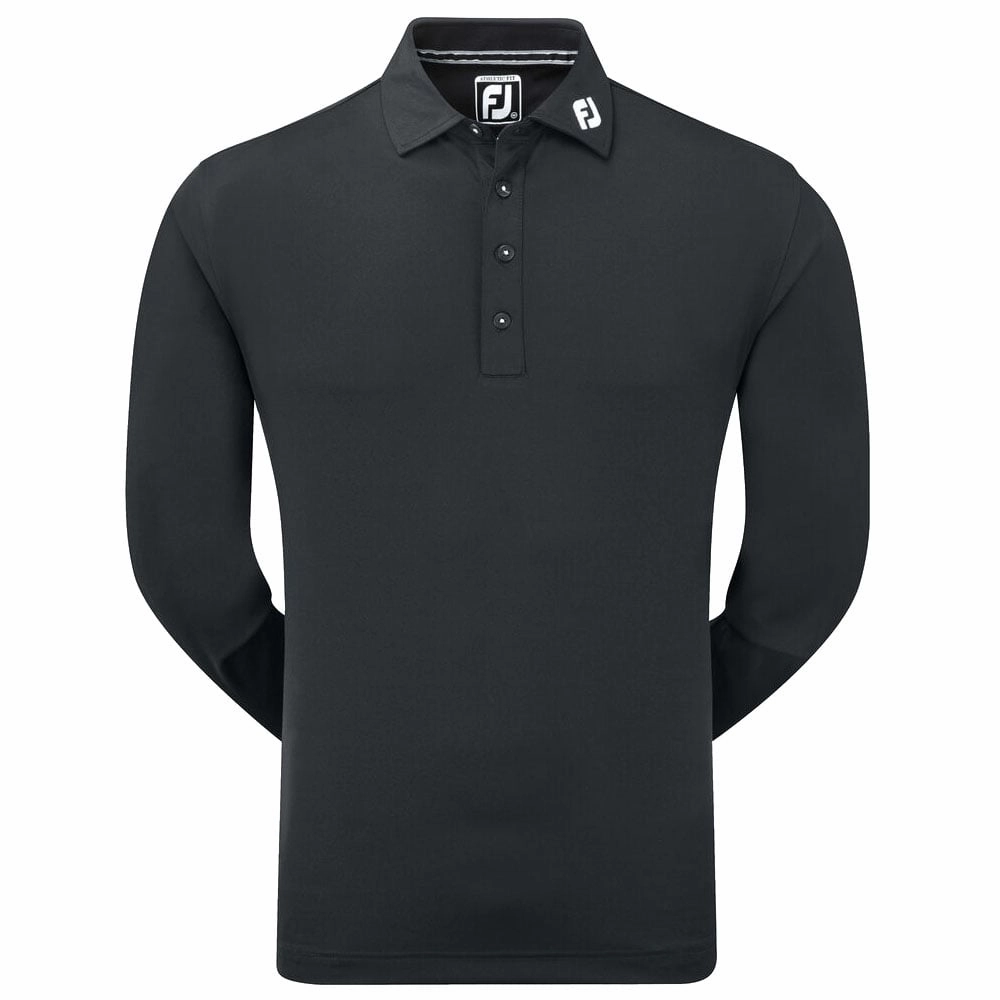 FootJoy Thermolite Long Sleeve Smooth Pique Polo Shirt - Black Chill Comfort