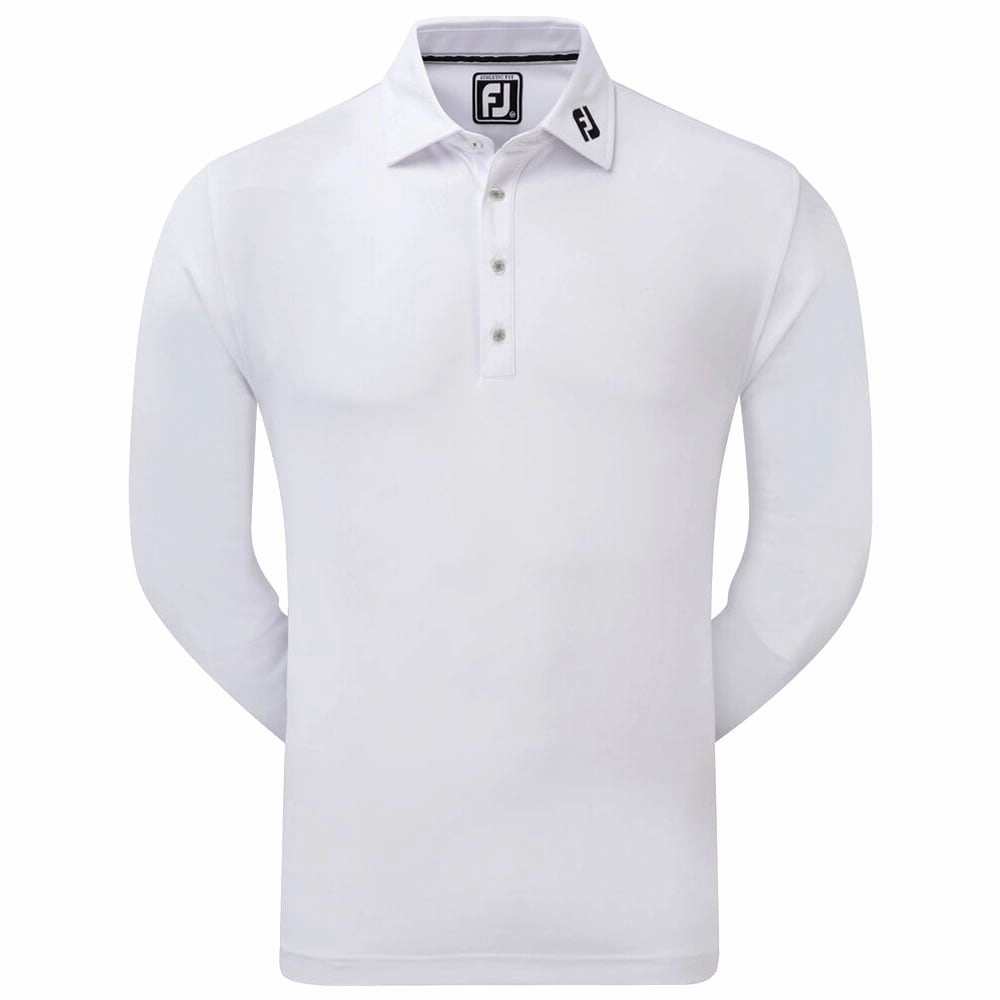 FootJoy Thermolite Long Sleeve Smooth Pique Polo Shirt - White Bright and Bold