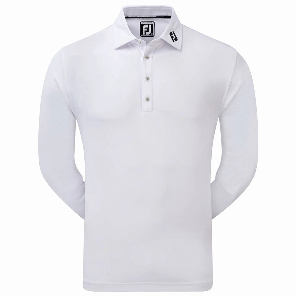 Light and Cozy FootJoy Thermolite Long Sleeve Smooth Pique Polo Shirt - White