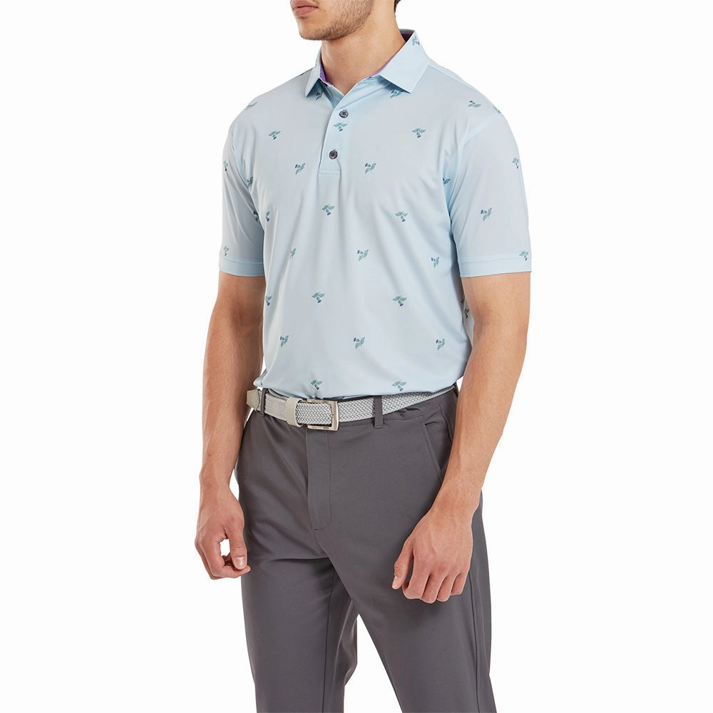 FootJoy Thistle Print Lisle Polo Shirt - Mist Men's Comfy Look