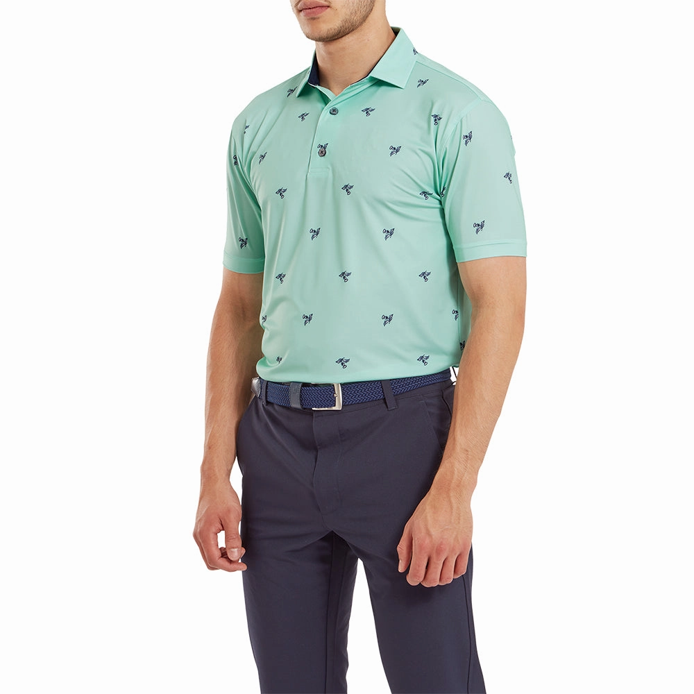 FootJoy Thistle Print Lisle Polo Shirt - Sea Glass Cozy Vibes