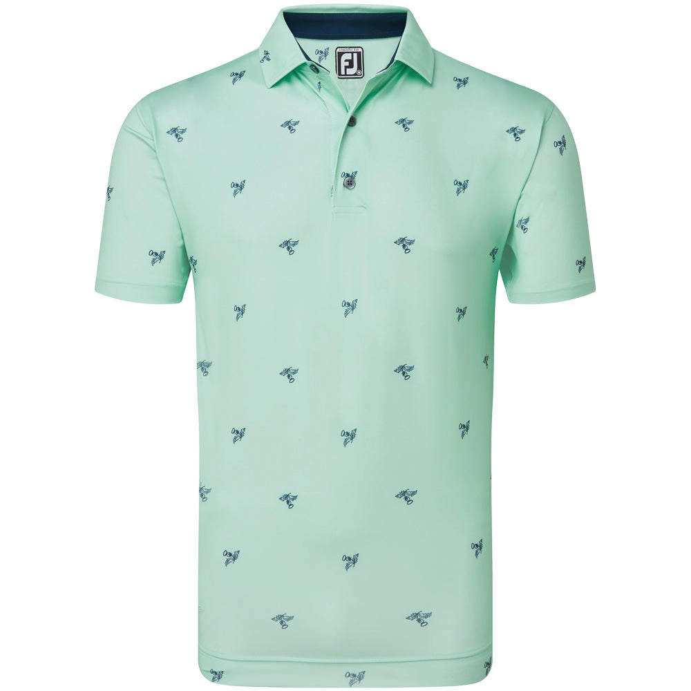 FootJoy Thistle Print Lisle Polo Shirt - Sea Glass Fit For Movement Travel Fashion