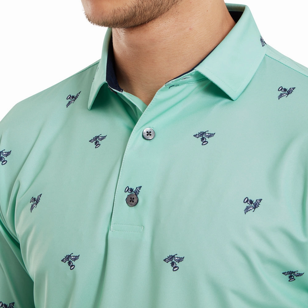 Daily Favorite Breathable wear FootJoy Thistle Print Lisle Polo Shirt - Sea Glass