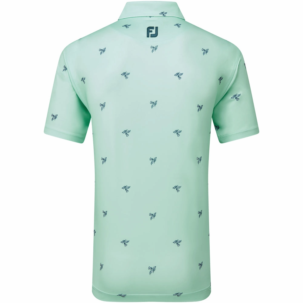 Comfort Fit FootJoy Thistle Print Lisle Polo Shirt - Sea Glass