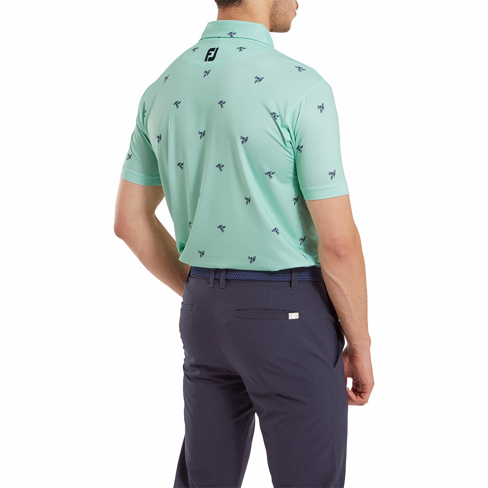 FootJoy Thistle Print Lisle Polo Shirt - Sea Glass Fit For All Comfort and Breathable