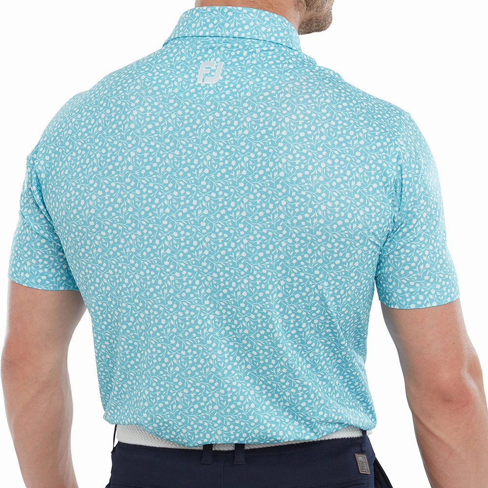 Relaxed Vibe spring fashion FootJoy Tossed Tulips Polo Shirt- Maui Blue/White