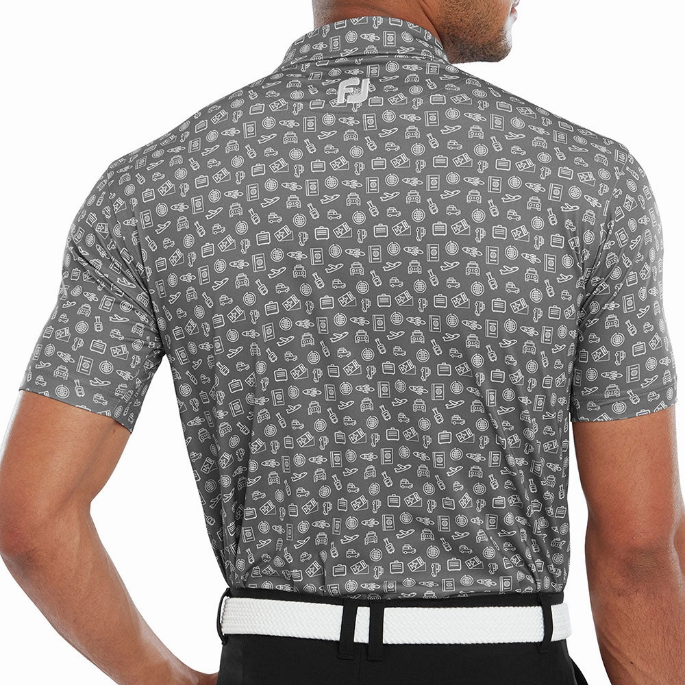 Lightweight Design FootJoy Travel Print Polo Shirt - Lava/White