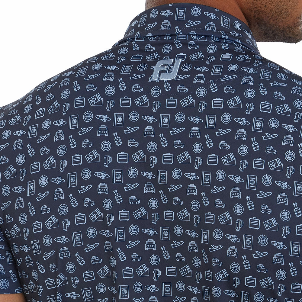 Simple Style BreathableMeshLining FootJoy Travel Print Polo Shirt - Navy/True Blue