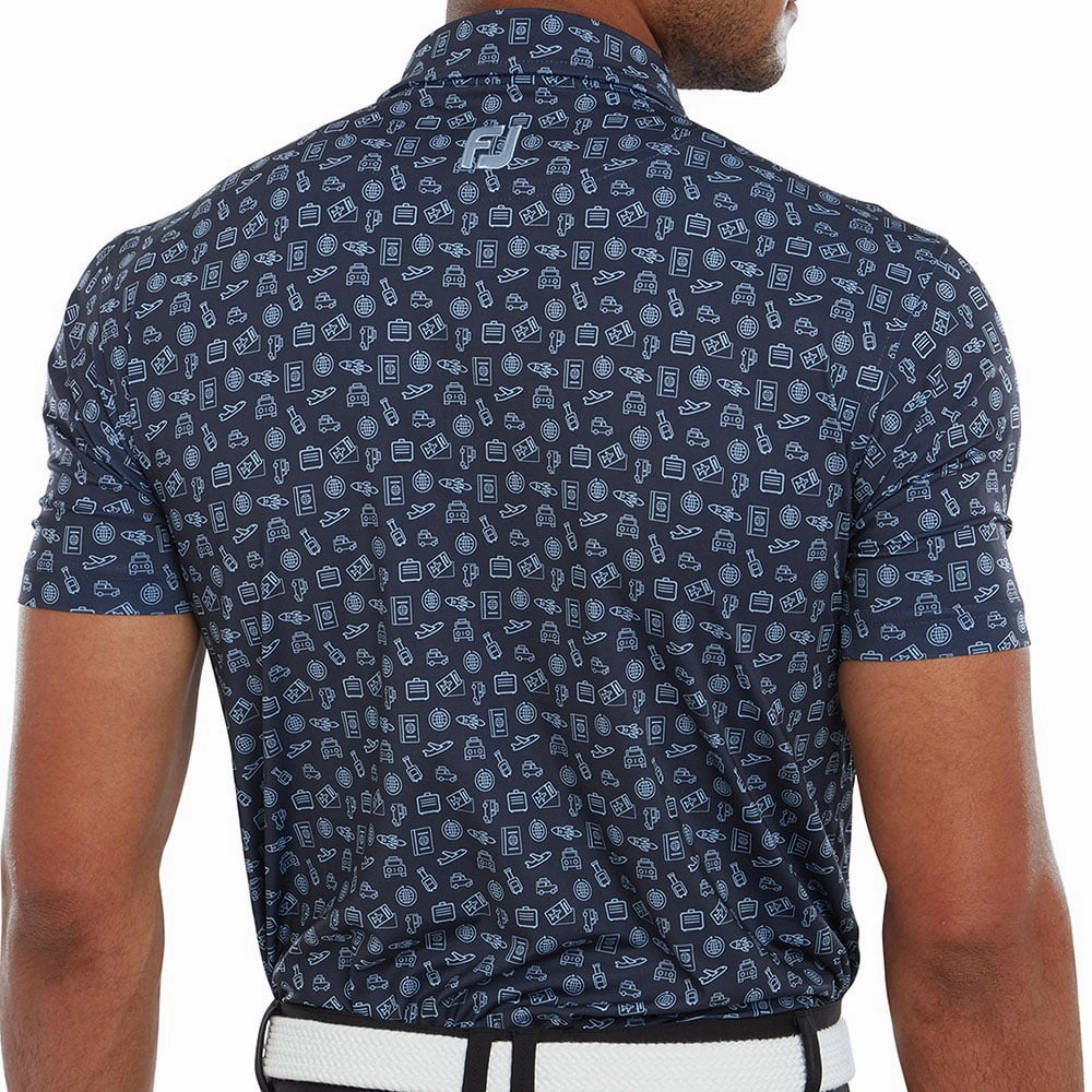 FootJoy Travel Print Polo Shirt - Navy/True Blue Casual Fit