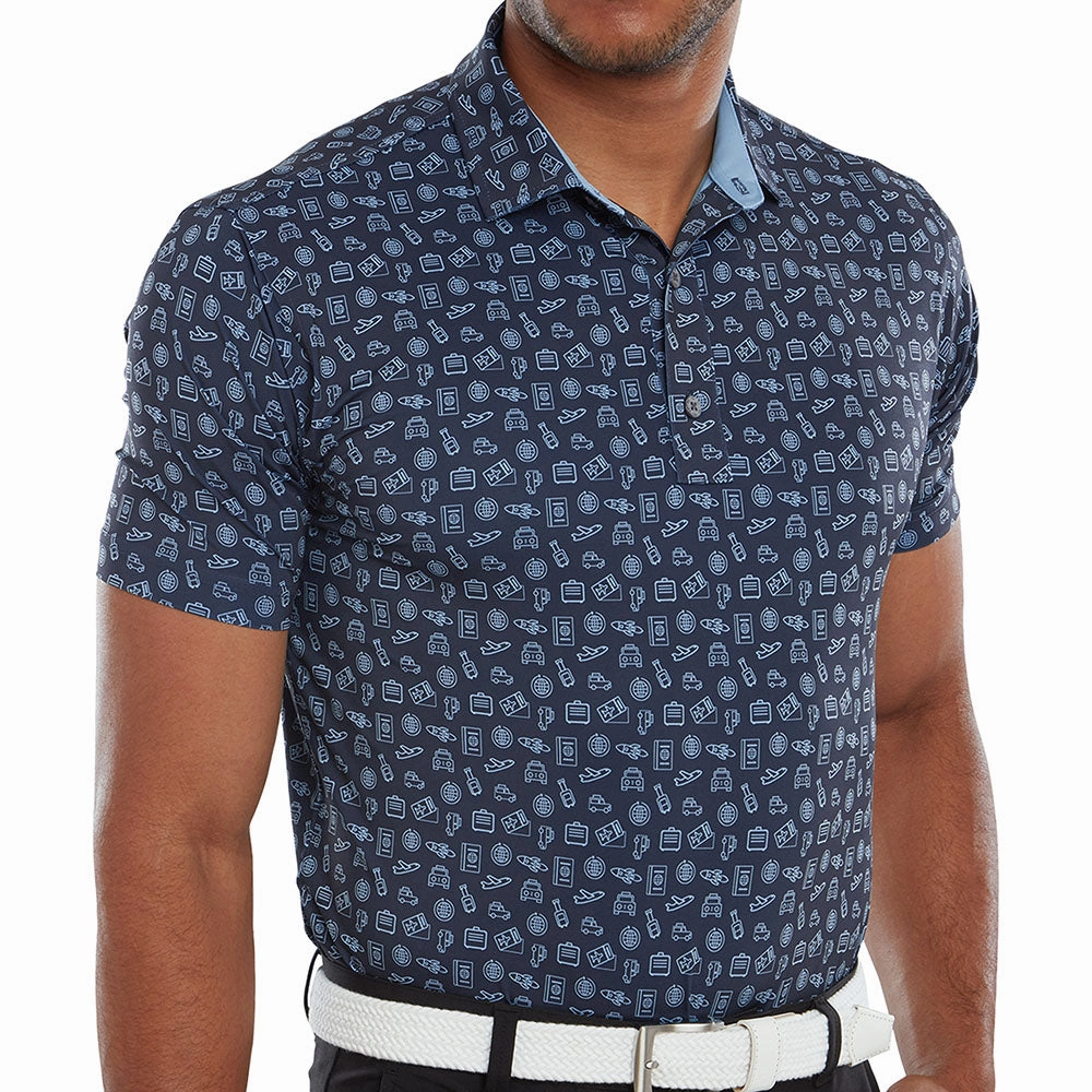 FootJoy Travel Print Polo Shirt - Navy/True Blue Everyday Look