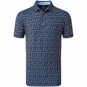 FootJoy Travel Print Polo Shirt - Navy/True Blue Vegan Seam Free Shoulders