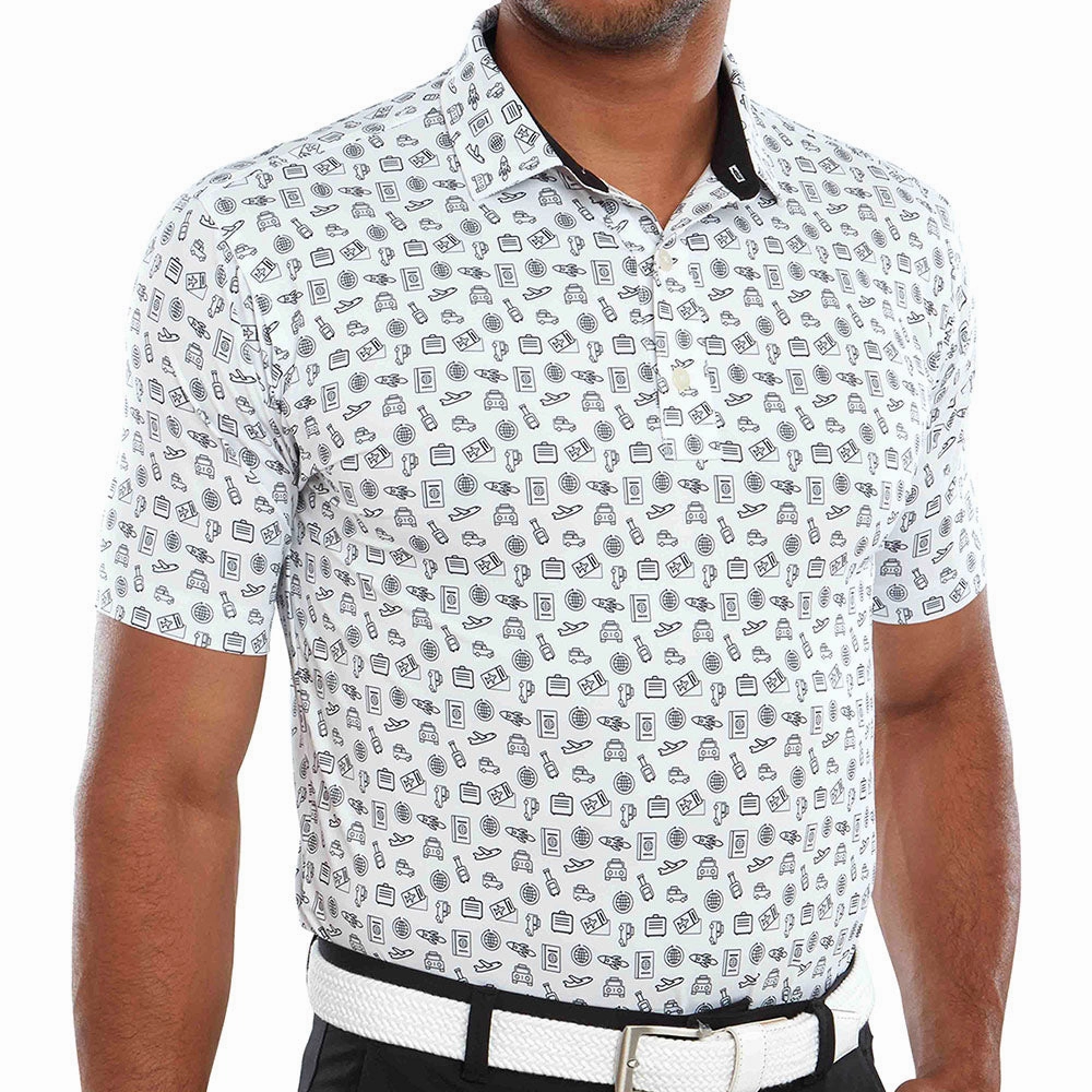 FootJoy Travel Print Polo Shirt - White/Black SeamFreeShoulders