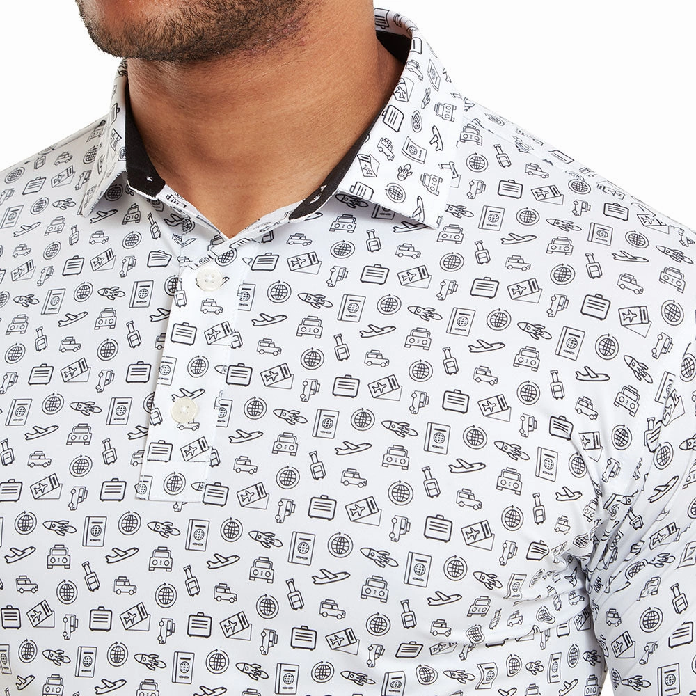 FootJoy Travel Print Polo Shirt - White/Black BreathableMeshLining