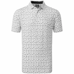 FootJoy Travel Print Polo Shirt - White/Black Smart Casual Seasonal Wear
