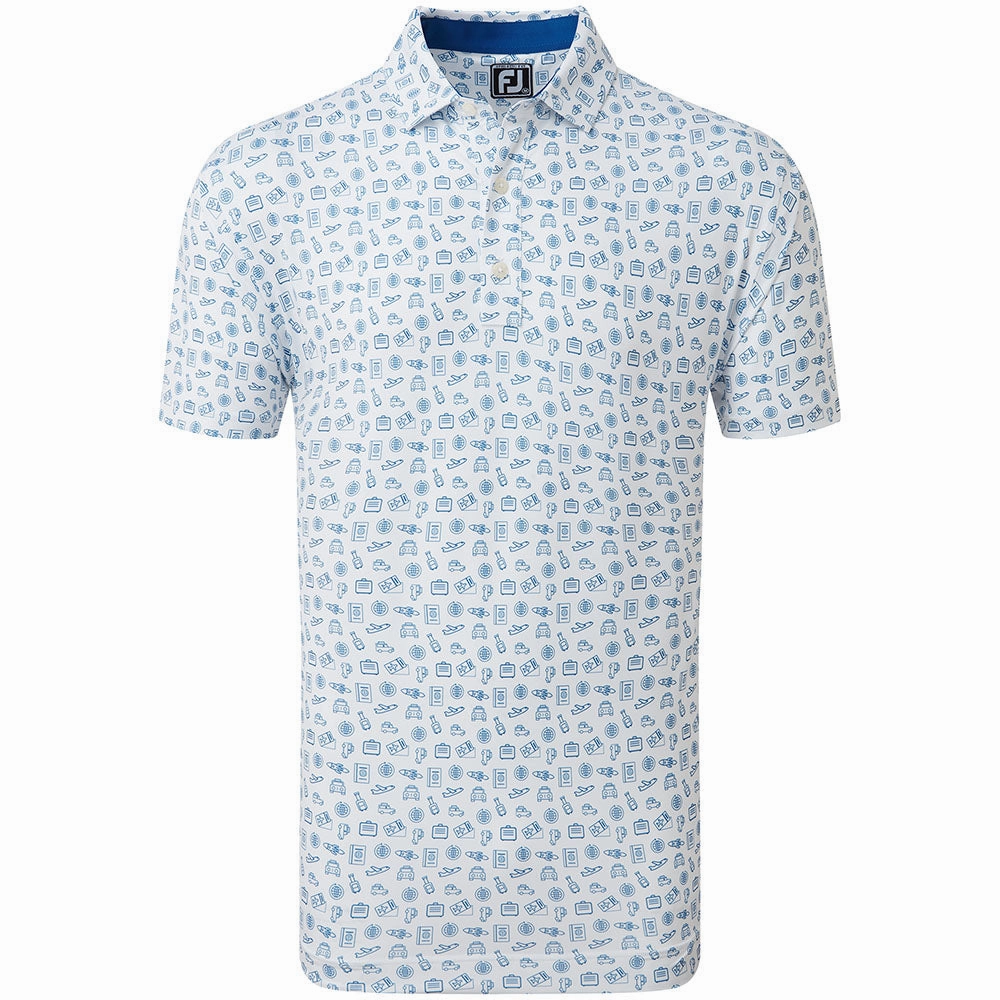 School Uniform FootJoy Travel Print Polo Shirt - White/Twilight