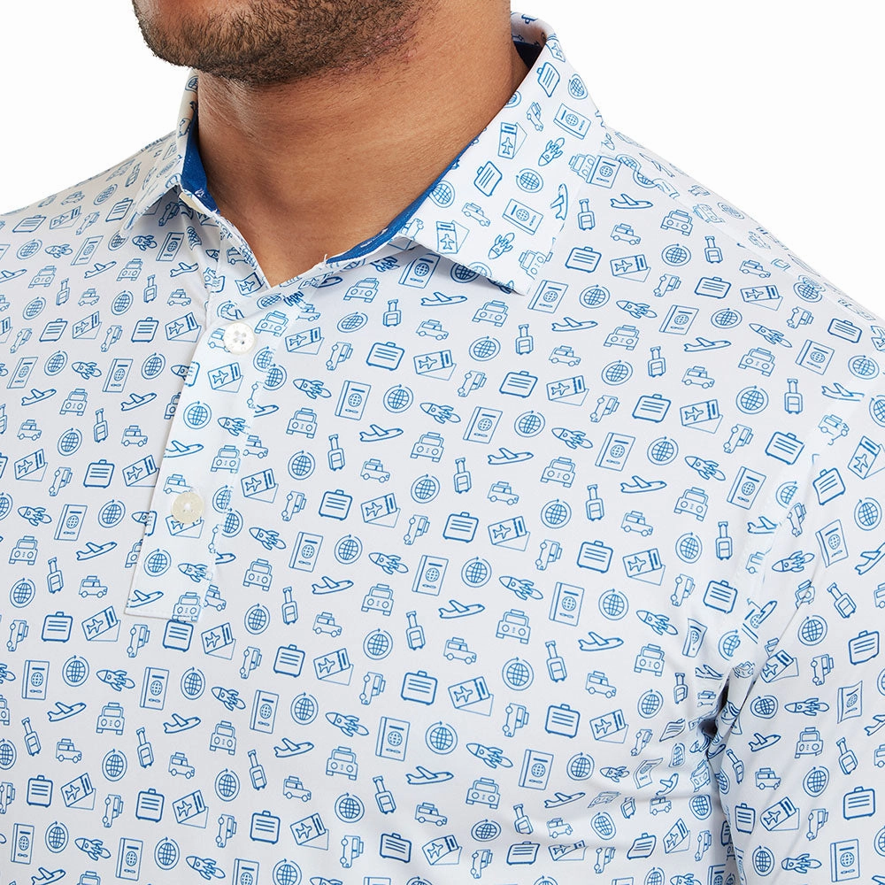 FootJoy Travel Print Polo Shirt - White/Twilight Taped Neckline
