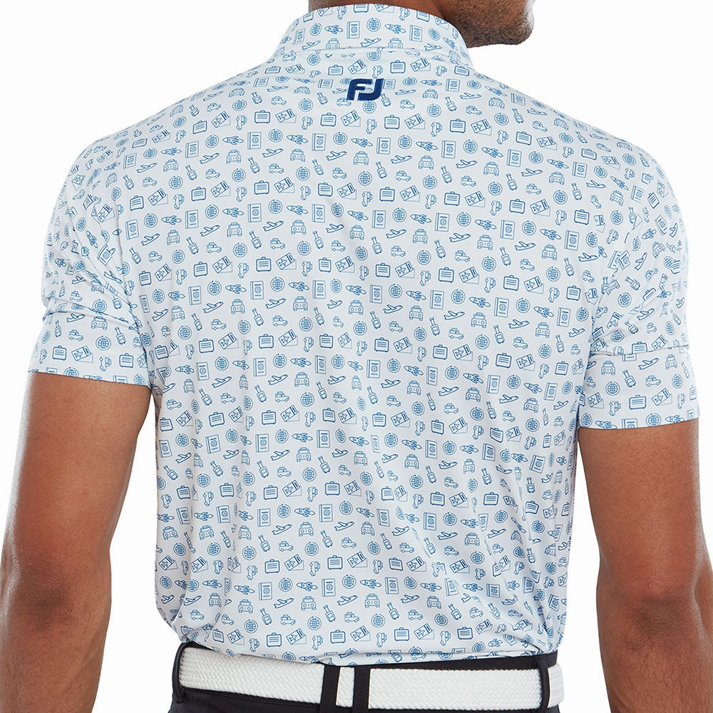 FootJoy Travel Print Polo Shirt - White/Twilight quick-drying Timeless Fashion