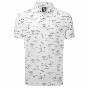 FootJoy Tropic Golf Lisle Polo Shirt - White/Navy Printed Logo