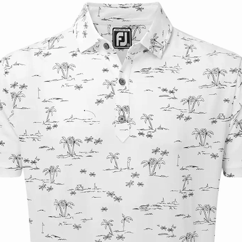 FootJoy Tropic Golf Lisle Polo Shirt - White/Navy TearResistant Fabric Stretch Fabric Technology