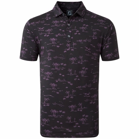 Biodegradable Options Sporty Look FootJoy Tropic Print Polo Shirt - Black/Orchid