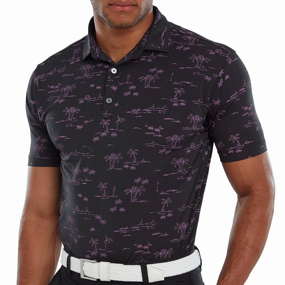 FootJoy Tropic Print Polo Shirt - Black/Orchid Chill Vibe