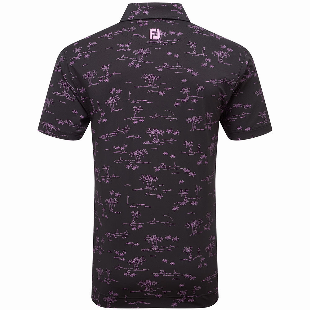 Trendy All-Day FootJoy Tropic Print Polo Shirt - Black/Orchid