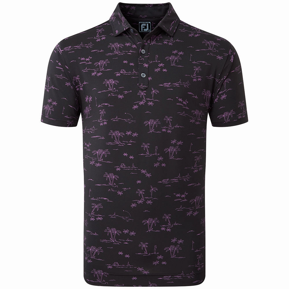 Biodegradable Options Sporty Look FootJoy Tropic Print Polo Shirt - Black/Orchid
