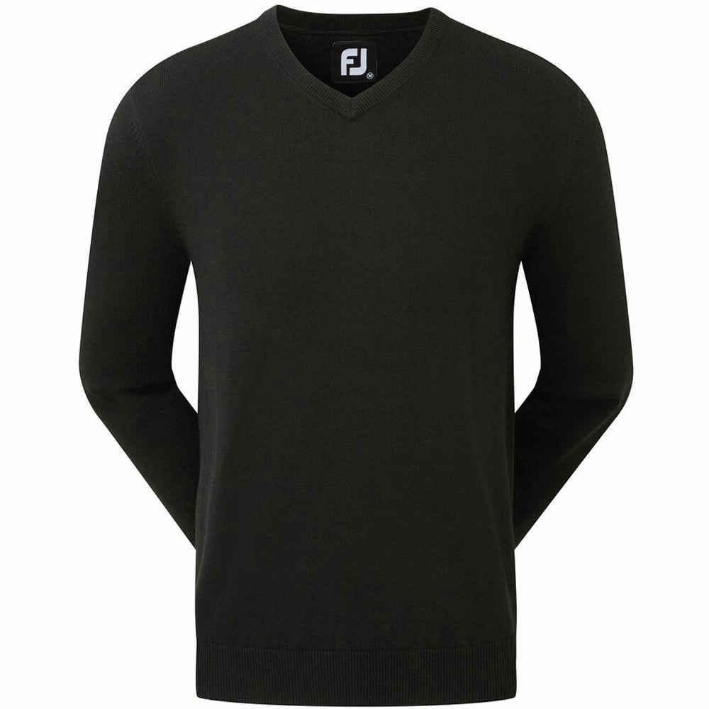 Polyester Footjoy Wool Blend V-Neck Pullover - Black