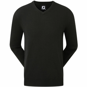 Polyester Footjoy Wool Blend V-Neck Pullover - Black