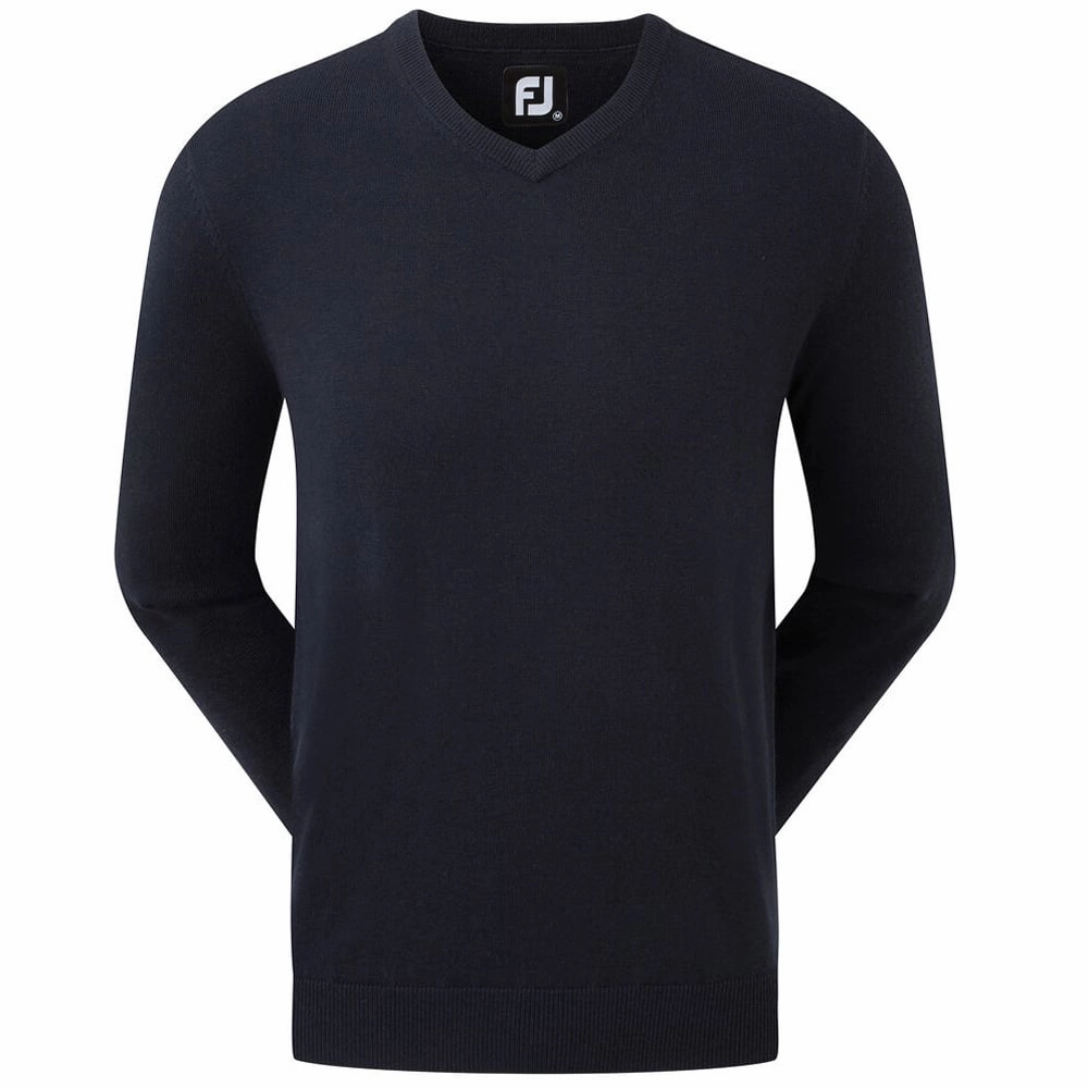 Footjoy Wool Blend V-Neck Pullover - Navy appropriate for hiking Cozy Outerwear