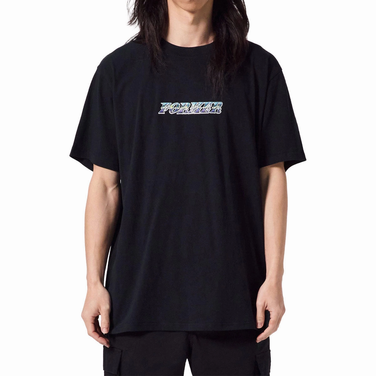 Embroidered Details Basic Wardrobe Piece Former Foil T-Shirt - Black