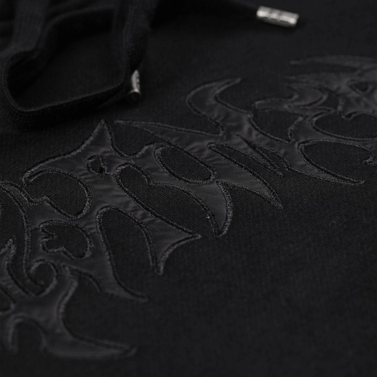 Former Puncture Satin Hoodie - Black Adjustable drawstring