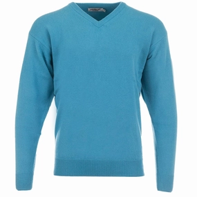 ProQuip Lambswool Water Repellent V Neck Golf Sweater - Aqua anti shrinking