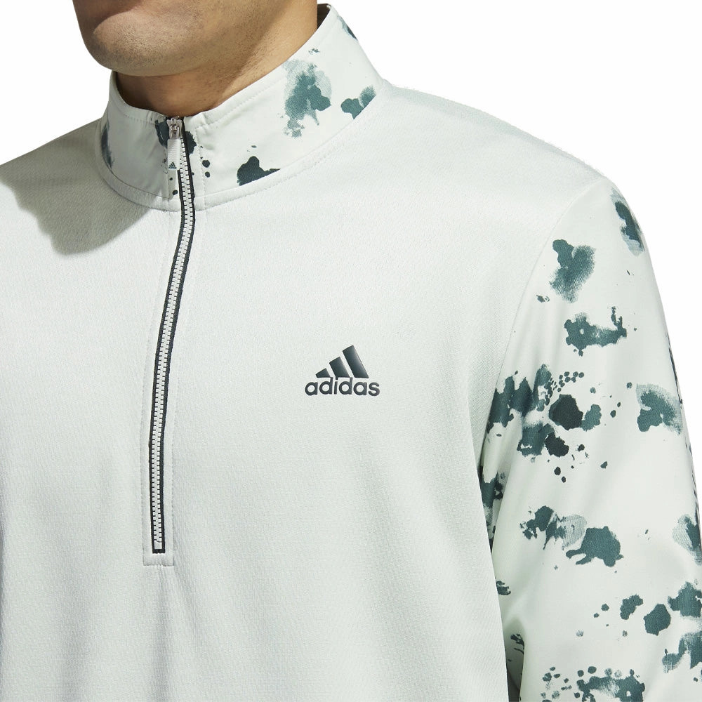 Cold Weather Gear Water-Repellent Finish adidas Splatter Print 1/4 Zip Pullover - Linen Green/Shadow Green