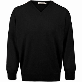 Greg Norman by ProQuip Lambswool Water Repellent V-Neck Golf Sweater - Black lanyard accents