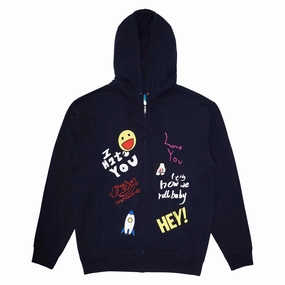 New Year's Eve wear Tagless Design Frog Love/Hate Zip Hoodie - Navy