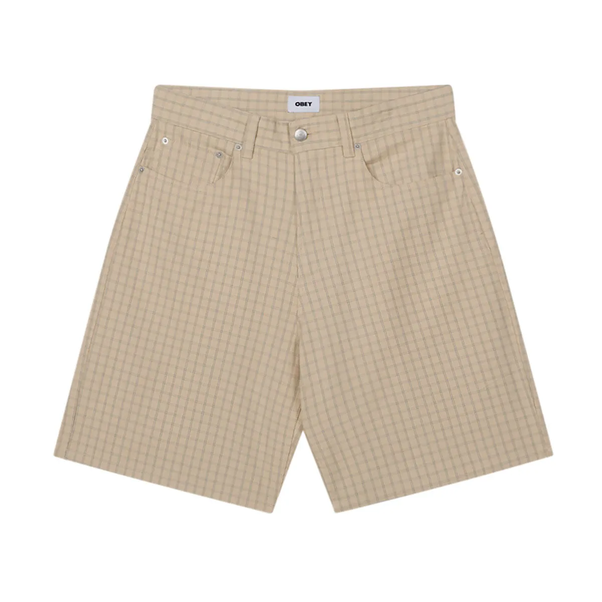 Obey Plaid Baggy Denim Shorts - Pelican Multi Windproof Design One-of-a-kind